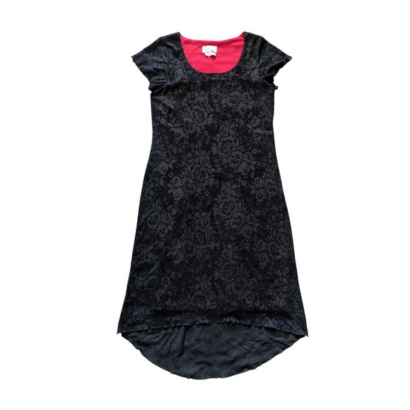 VTG AGB Byer Dress 10P Black-Red Rhinestone Floral Asymmetric Hem WhimsigothGoth - Picture 1 of 7